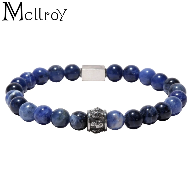 Mcllroy 6mm/8mm Natural Tiger Eye & Volcanic Stone Transferring Beads Bracelet For Women Men Charms Bracelets Jewelry bileklik