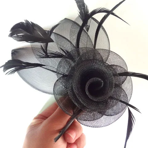 

12pcs/lot Handmade Feather Hair Fascinator Hair Clip Wedding Party Bride Woman Girls Flower Hair accessories Mini Top Hat