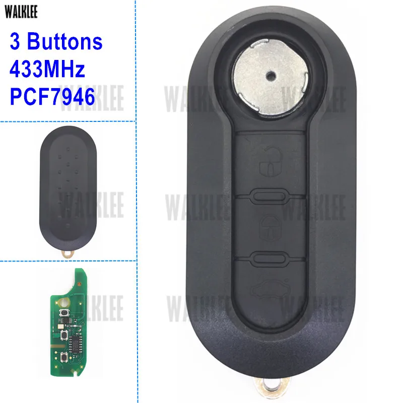 

WALKLEE Remote Key Fit for FIAT 500 Doblo Fiorino Grande Punto Evo Qubo 433MHz with integrated ID46 Chip Blade SIP22