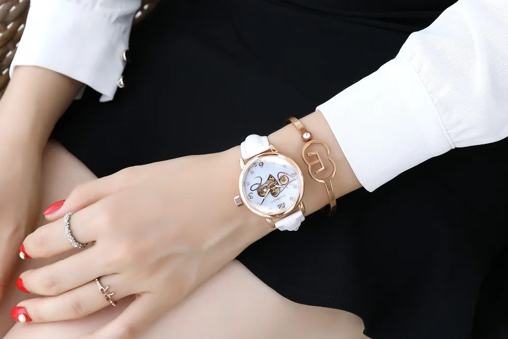 Orkina женские часы автоматические механические часы с циферблатом скелета женские наручные часы черный браслет из нержавеющей стали женские часы Relogio Feminino