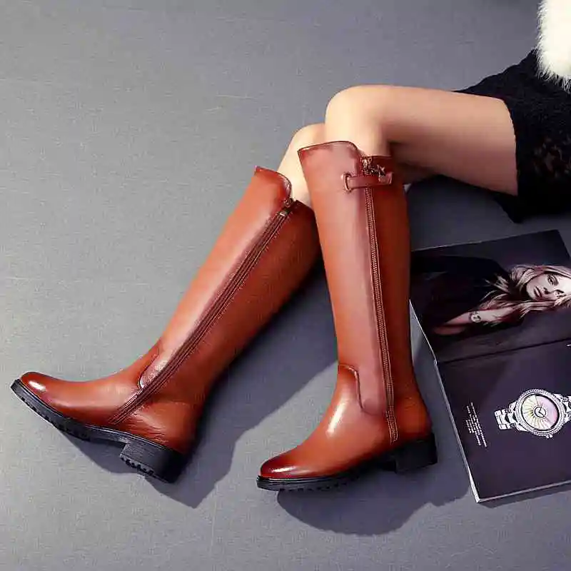 European Style Women Winter Boots Genuine Leather Womens Long Boots