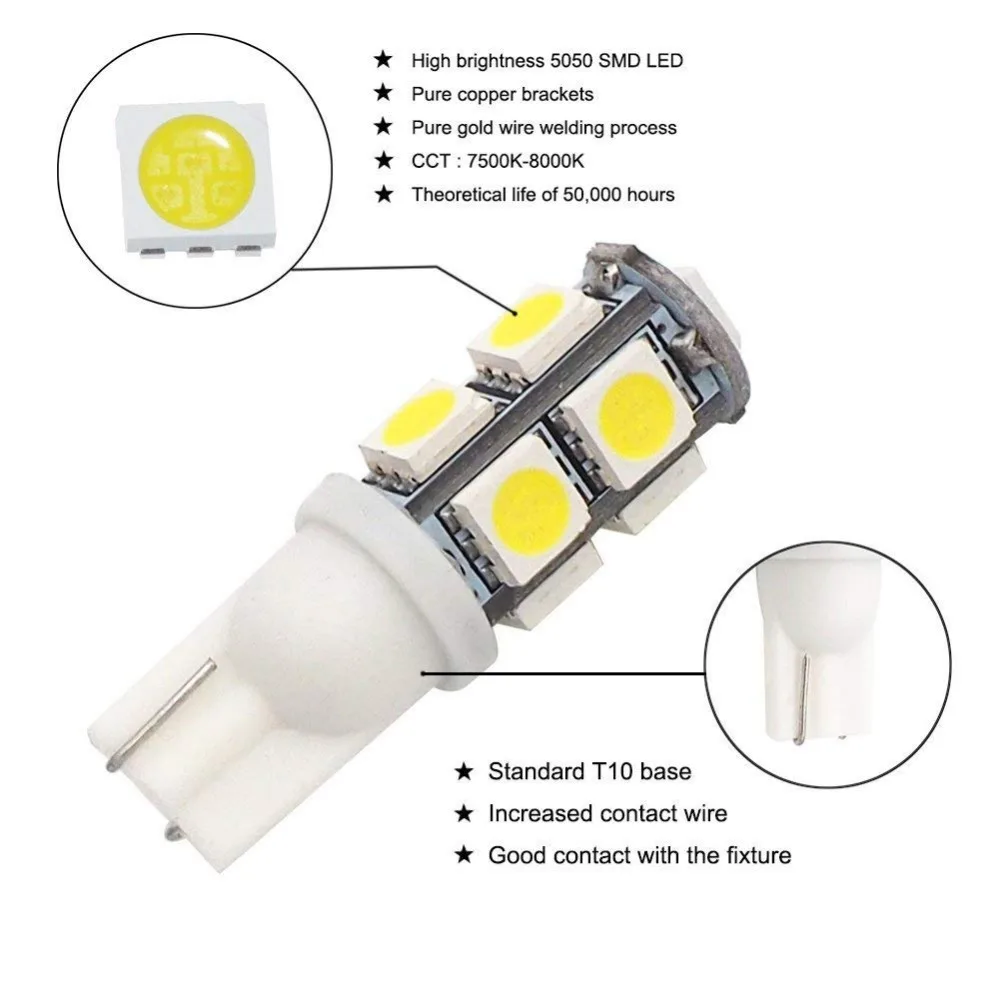 10 шт. светодиодсветодиодный светильник пы T10 9 SMD 5050 12 В светодиодный