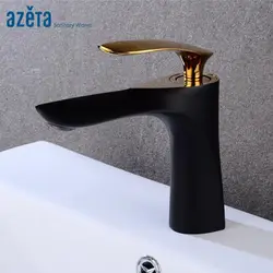 Azeta хорошее качество черный + золото смеситель для умывальника коснитесь Ванная комната латунь Материал одно отверстие Современная