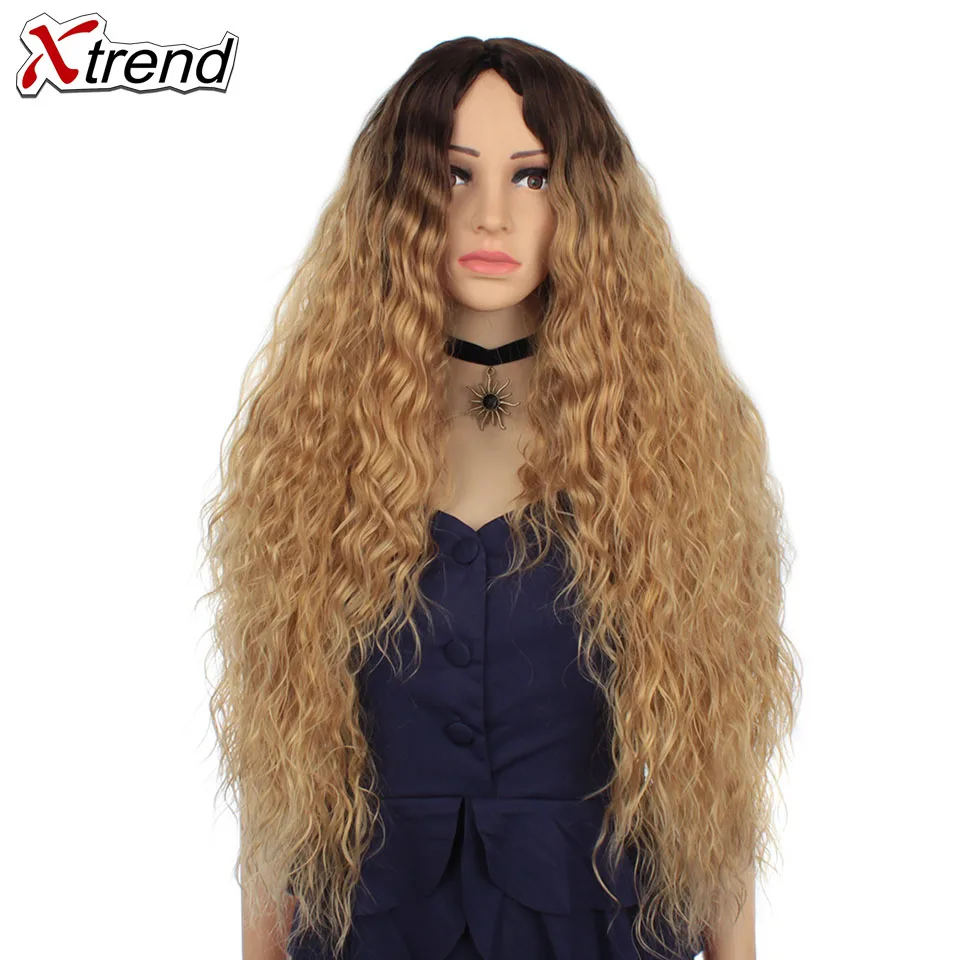 Xtrend волосы длинные вьющиеся парик для женщин синтетические парики Черный блонд парик 30 дюймов Средний размер Perruque