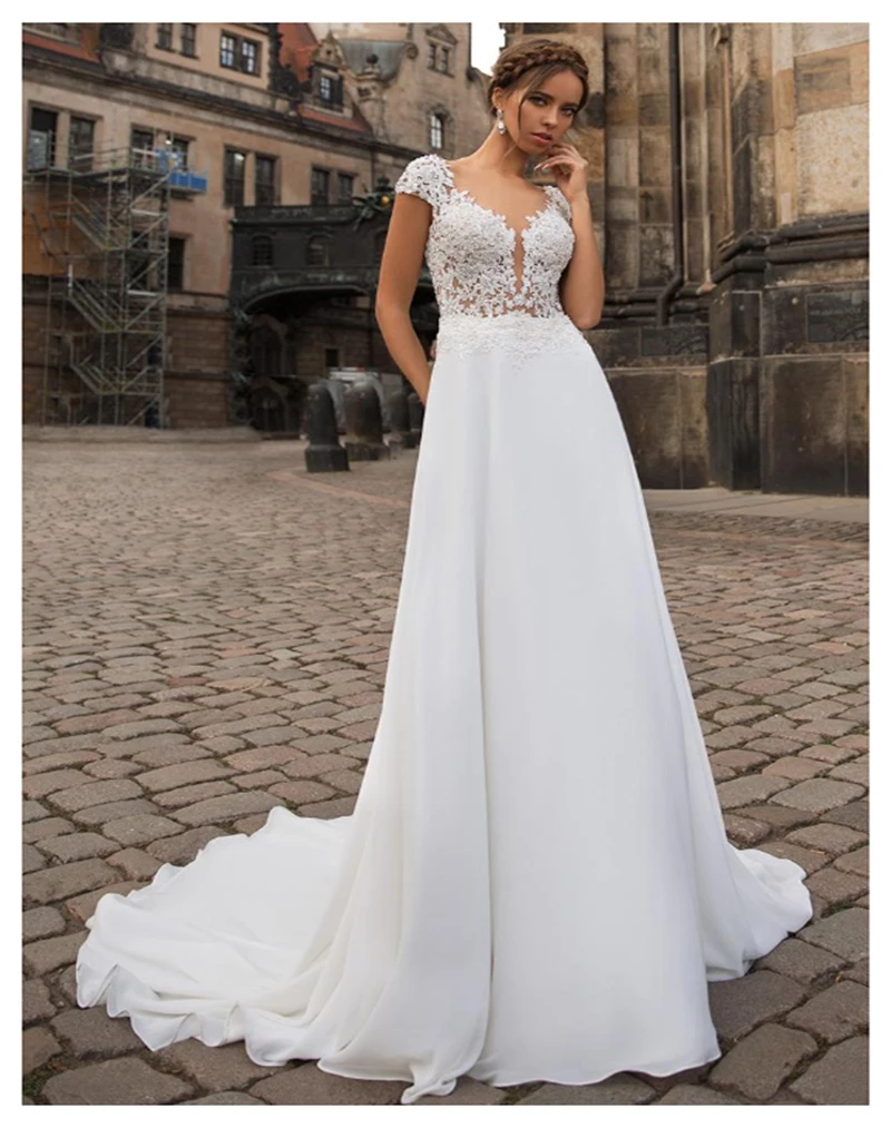 LORIE Prinses Trouwjurk 2019 Korte Mouwen Geappliceerd met Kant top Strand Boho Trouwjurk Chiffon Bruid Jurken LORIE Prinses Trouwjurk 2019 Korte Mouwen Geappliceerd met Kant top Strand Boho Trouwjurk Chiffon Bruid Jurken