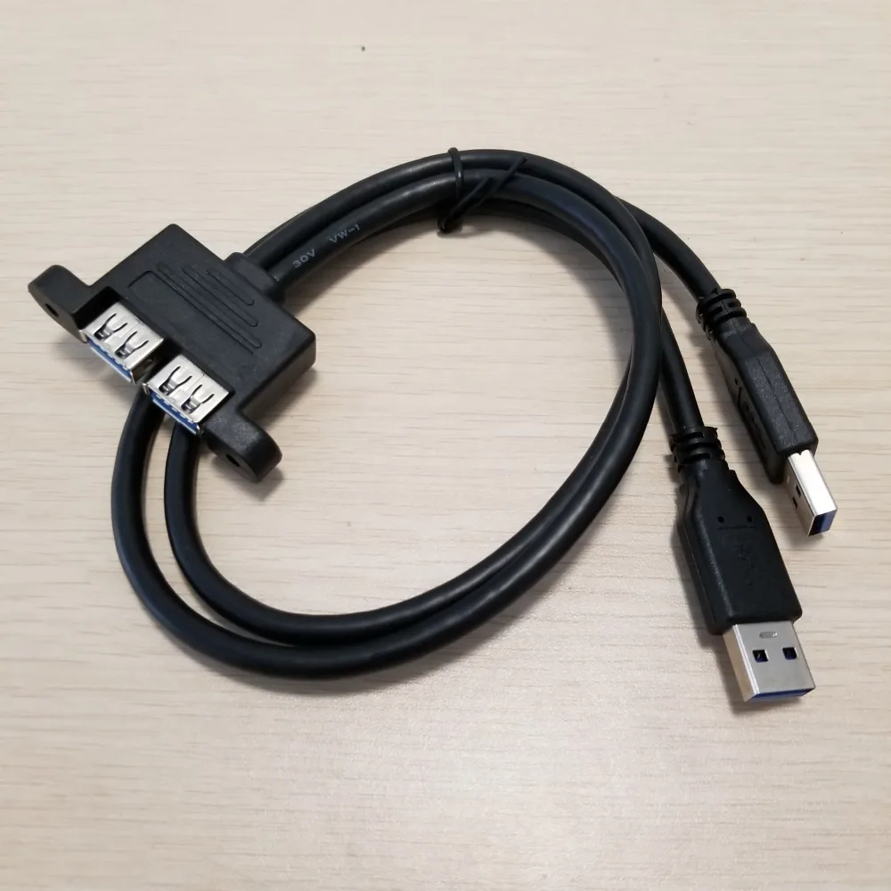 

Dual Male USB 3.0 to Pannel Mount USB Female with Screws Extension Data Cable 50cm