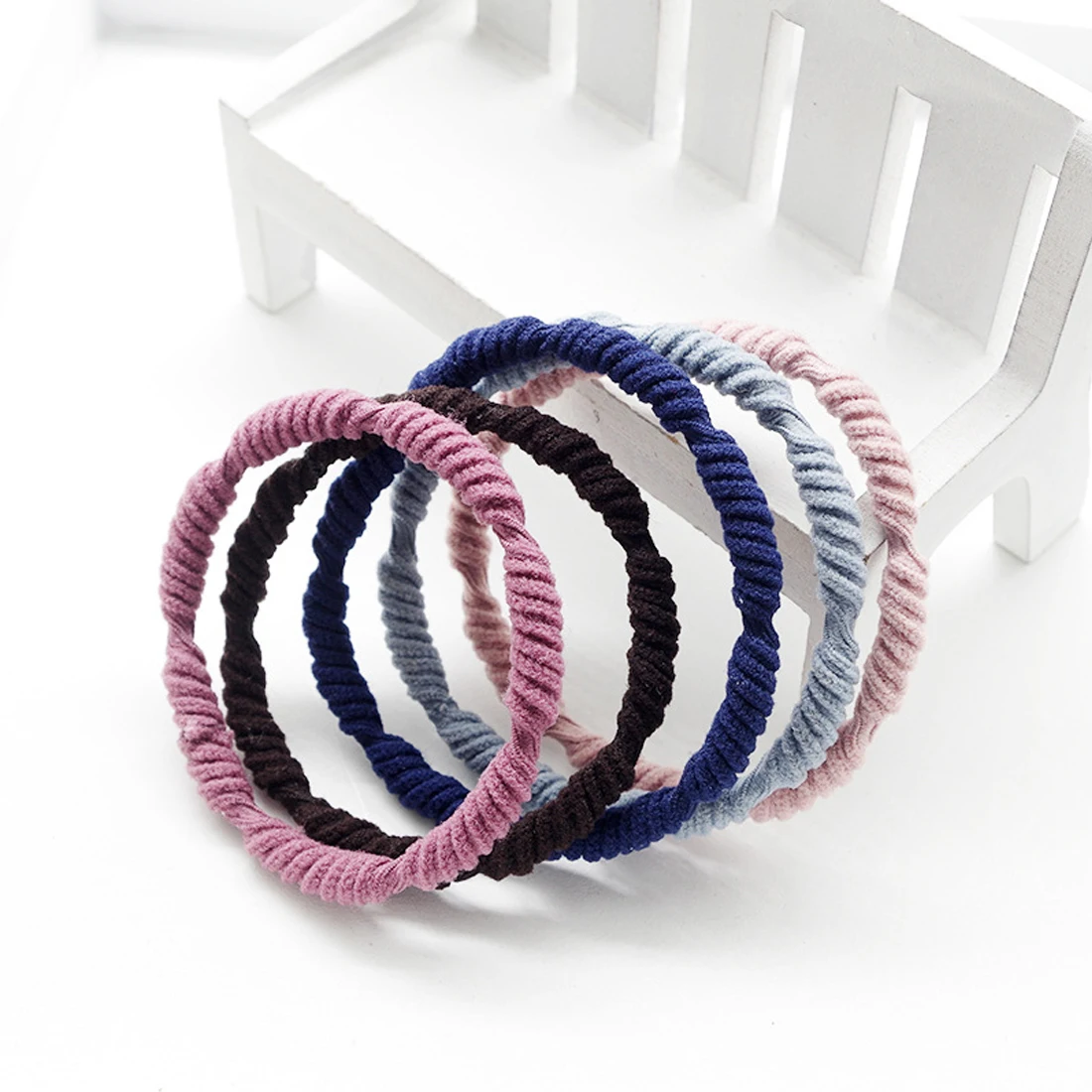

5pcs/Set Women Girl Hair Rope Rubber Band Cotton Solid Flat Wave Elastic Hair Band Headband Hair Accessories Hair Tie Gum