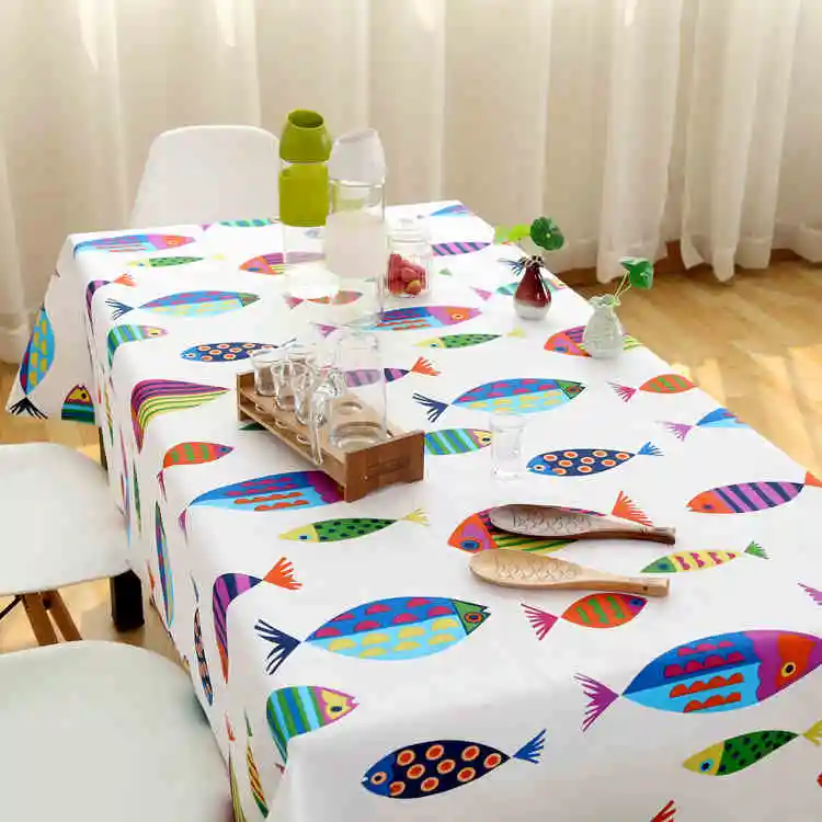 

Cute animal fish cloth tablecloth small fresh pastoral simple modern cotton square big round tablecloth coffee table pad