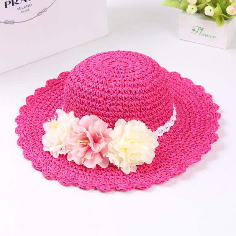 Модная летняя стильная цветная Цветочная широкополая пляжная шляпа с широкими полями для маленьких девочек, соломенная шляпа от солнца, 9 цветов
