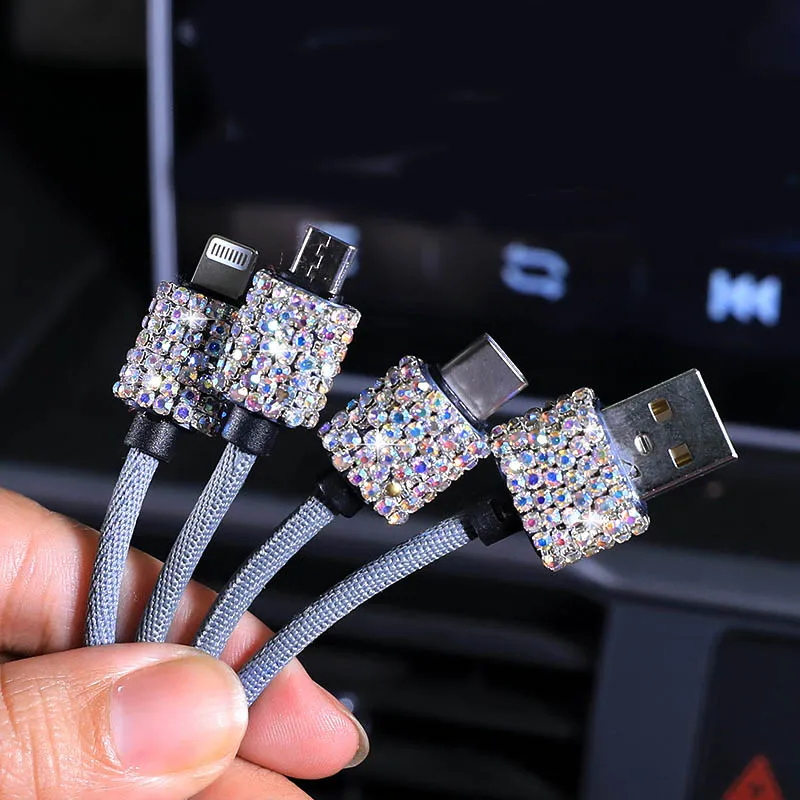 Алмазный Кристалл Двойной зарядное устройство USB линия Bling горный хрусталь автомобильного прикуривателя Универсальный кабель для передачи данных для iPhone Xiaomi huawei - Название цвета: AB color Data Cable