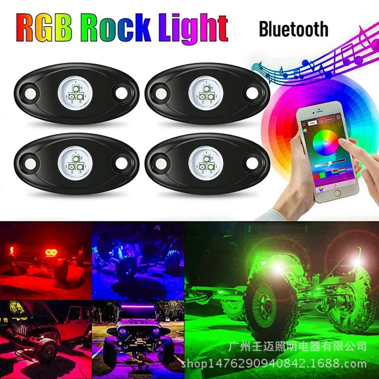 

4PC Set RGB LED Rock Light With Cree Chips Under Car Led Light Bluetooth For Automobile Offroad SUV 4WD ATV Boat Vehicle