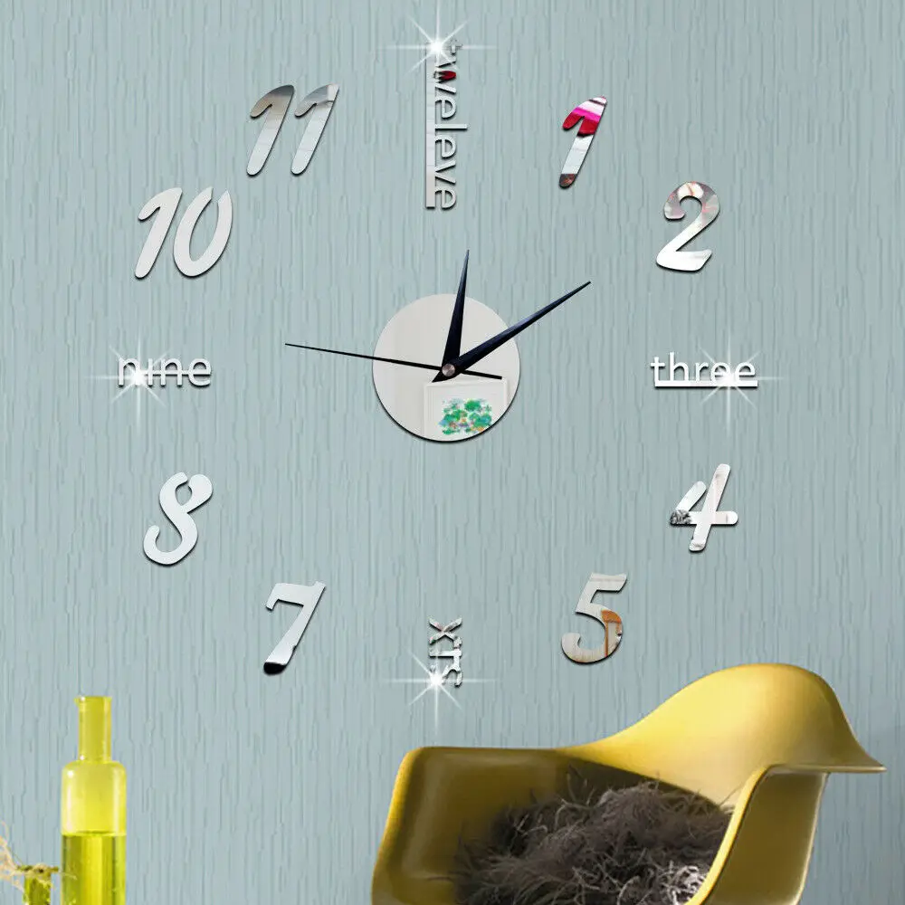 Настенные часы Большие Современные Простые DIY Наклейка 3D римская цифра домашний тренажерный зал
