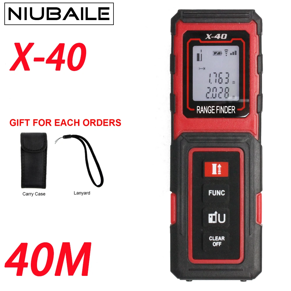 

NIUBAILE X 40M Laser Rangefinders Tape Measuring Electronic Ruler Mini Handheld Laser Range finder Color Display Area/Volume
