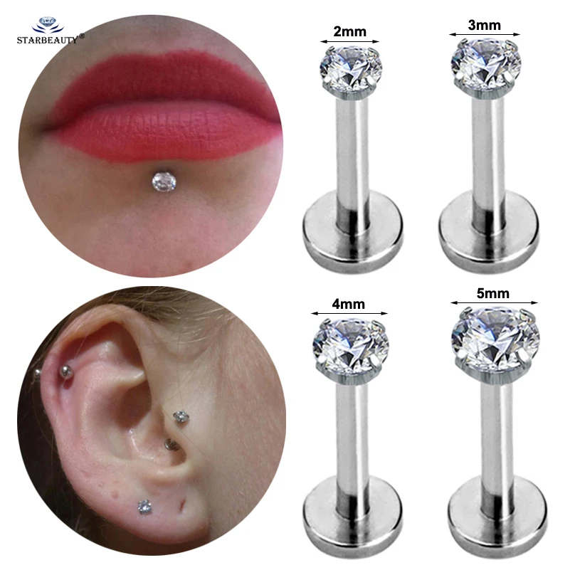 

1pc/lot 2/3/4/5mm Round Crystal Ear Piercing for Lip Tragus Labret Helix Piercing Nose Ring 16G Body Jewelry Surgical Pircings