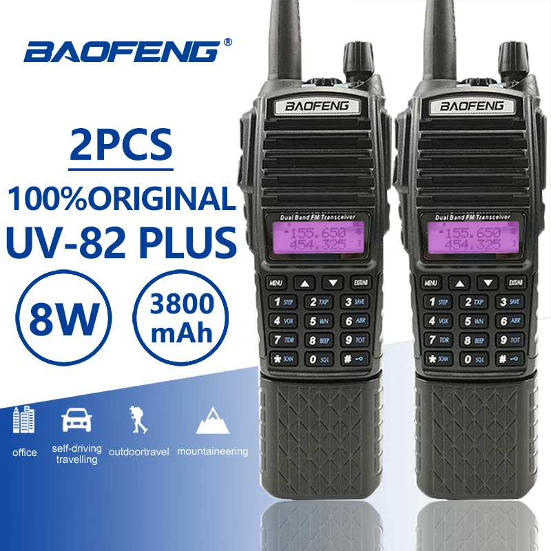 2 шт Baofeng UV-82 Plus Walkie Talkie 3800 мАч длинный режим ожидания двойной PTT двухдиапазонный двухсторонний радио UV82 Walky Talky трансивер UV 82