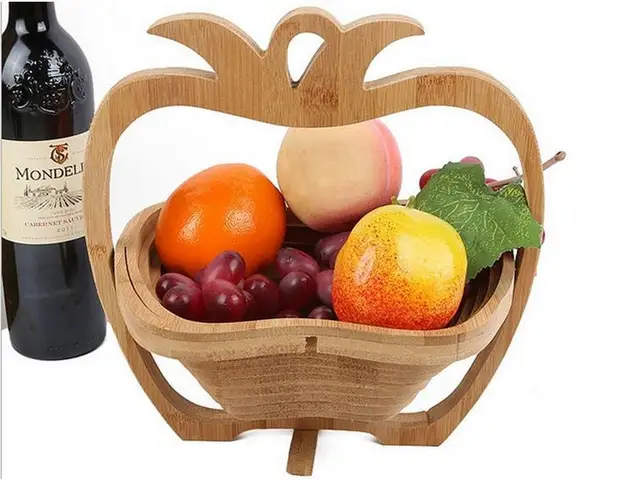 wooden retro folding apple shape picnic fruit baskets bowl holder