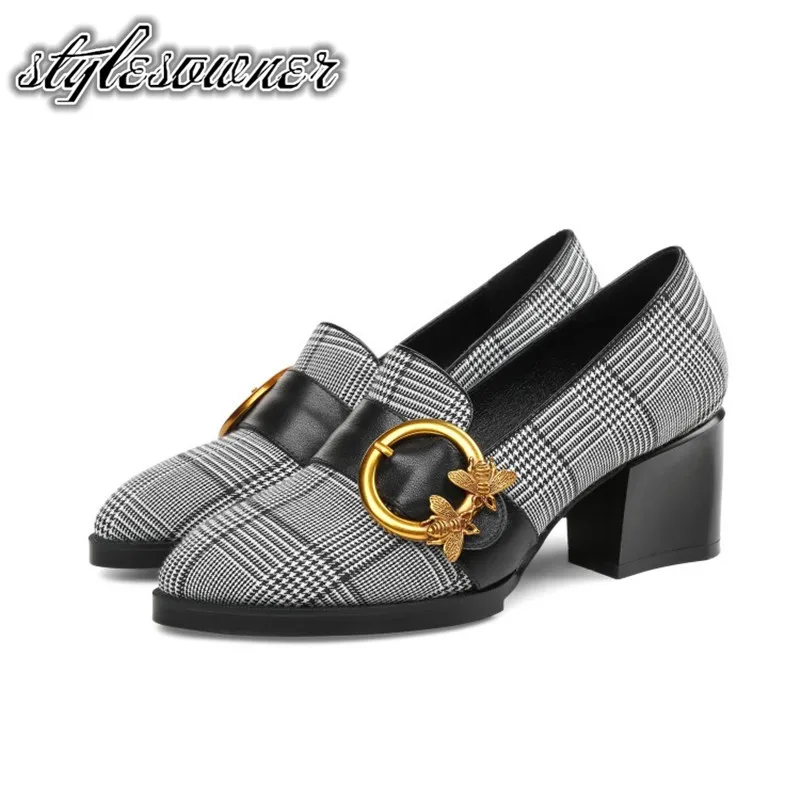 

Stylesowner England Style New Style Female Single Shoes Slip on High Heels Thick Heel Mature Design Shallow Popular Pumps