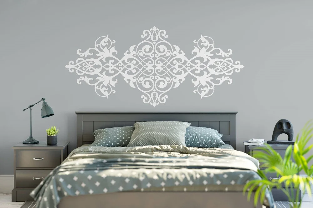 Vintage Headboard Wall Decal Baroque Style Design Mandala Flower Vinyl Wall Stickers Master Bedroom Home Decor Wallpaper D007