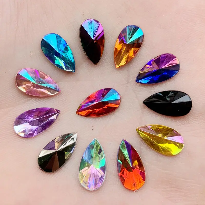 

50pcs 7*13mm Colorful Drops Rhinestone Applique Sew On Crystal Stone Flat Back Acrylic Strass for Clothes Crafts DIY -HB75