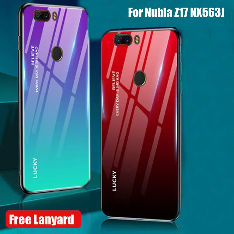 Закаленное стекло CaseFor Nubia Z17 nx563j градиент цвета синий луч Аврора задняя крышка