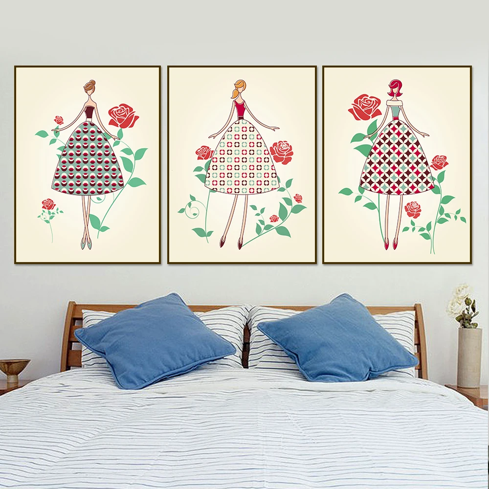 Watercolor-Canvas-Painting-Nordic-Poster-Cartoon-Flowers-Girl-Pictures-Home-Decoration-Hd-Giclee-Print-For-Living (2)