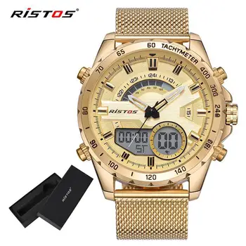 

2018 Ristos Men Chronograph Digital Wristwatch Multifunction Steel Mesh Watch Fashion Relojes Masculino Hombre Man Sport Watches
