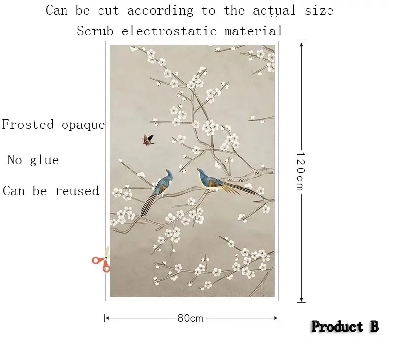 Электростатическая клеевая стеклянная пленка для уединенности птиц и деревьев витражное окно наклейка самоклеящаяся домашняя дверь украшения для офиса - Цвет: 80(w)x120cm(h) B