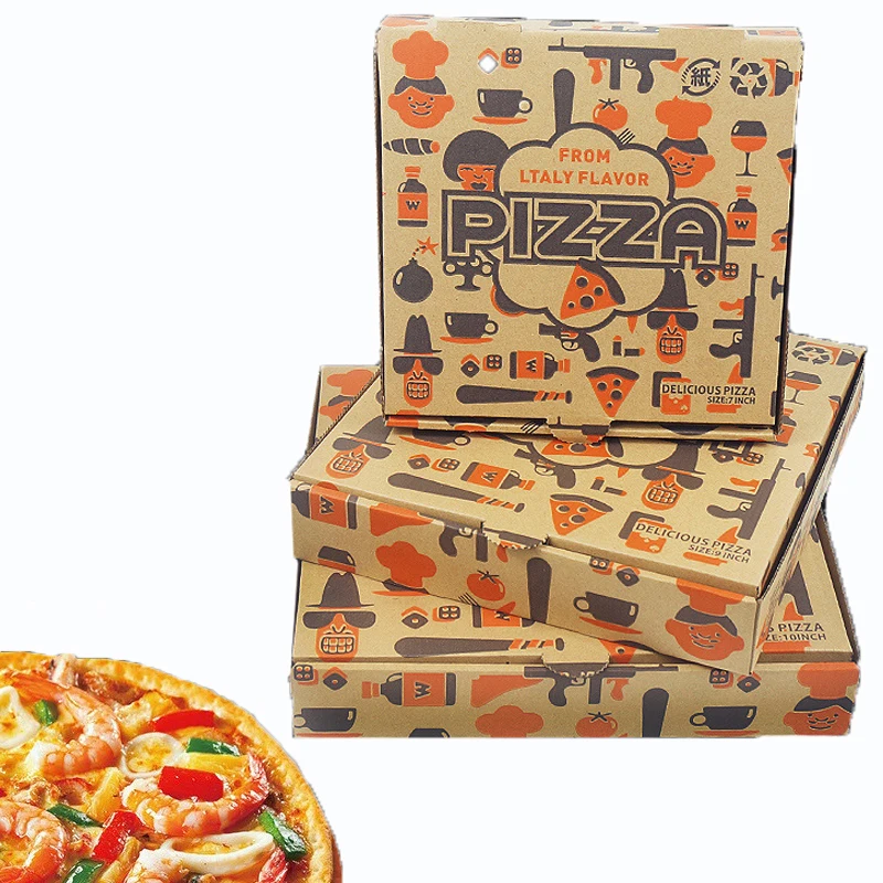 

7/9/10 Inch Restaurant Bakery Package Tools Disposable Hexagon Box Take Away Gaine Brown Paper Pizza Packing Box 10pcs/set