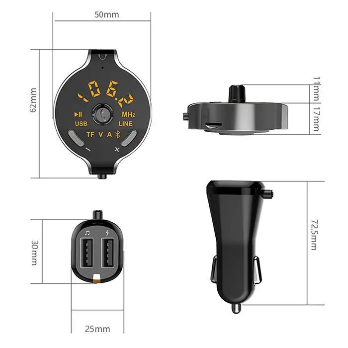 Автомобильный fm-передатчик Bluetooth беспроводной Handsfree DC5V 85dB адаптер MP3 музыка 87,5Hz-108 MHz плеер 5V2. 1A 12-24 V