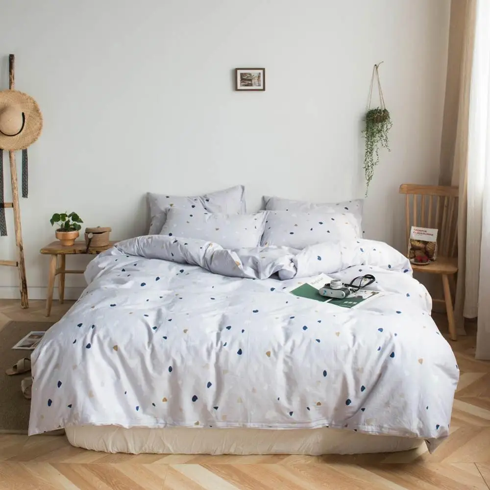 

2019 Simple Golden Blue Dots Bed Cover Duvet Cover Set Cotton Bedding Set Bedlinens Twin Queen King Flat Sheet Fitted Sheet