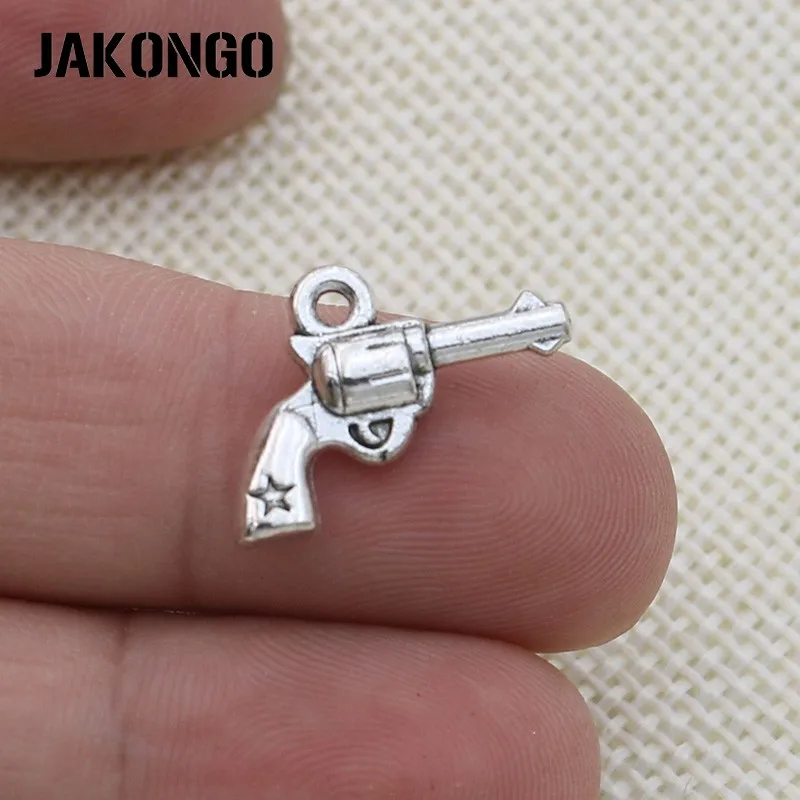 JAKONGO Antique Silver Plated Pistol Gun Charm Pendant Bracelets