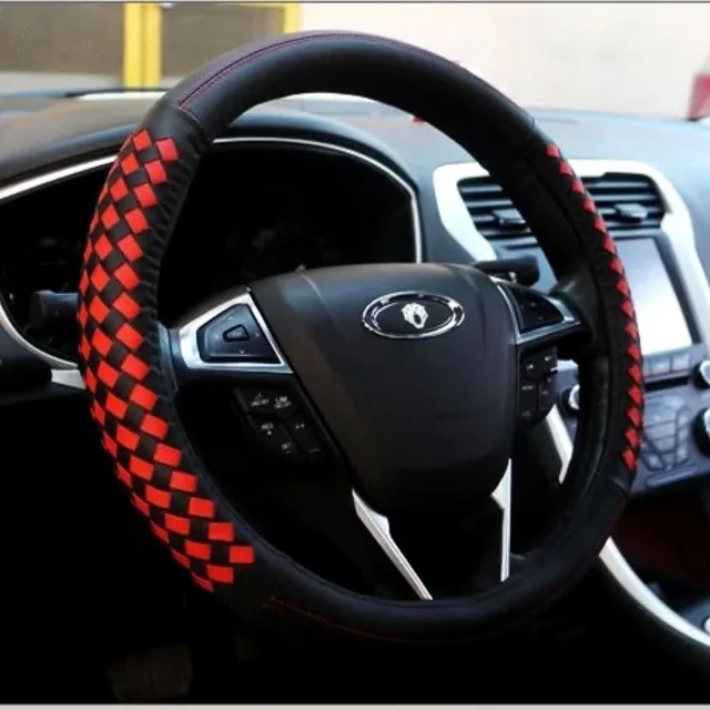 Leather Car Steering Wheel Cover Red Cool Steering Wheel Cover 38 CM