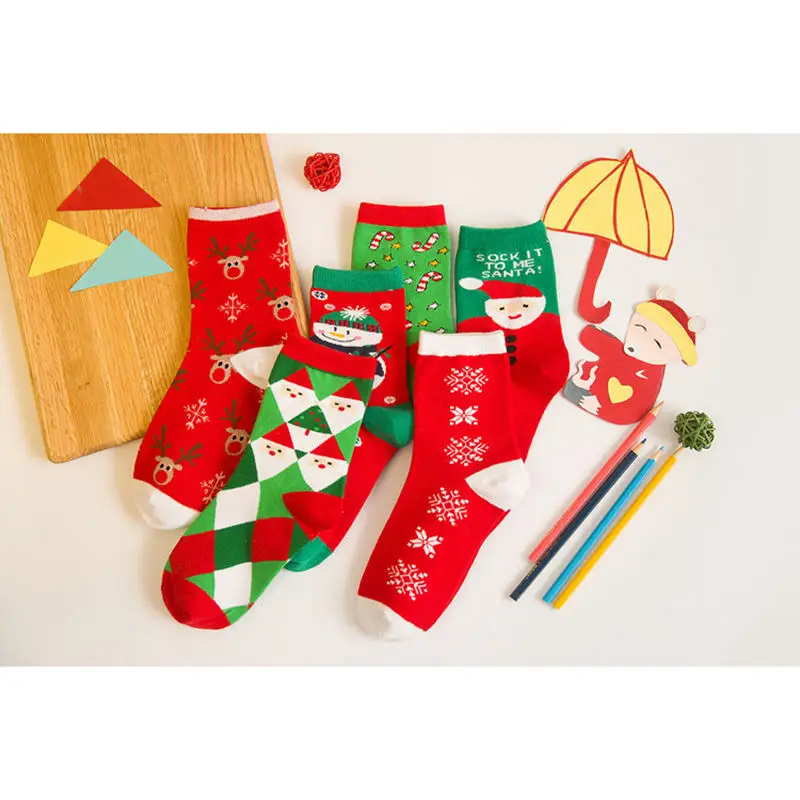 32019 New Christmas Socks Men Women Thicken Cotton Socks Autumn Winter Tube Socks Elk Snowman Print Socks Gifts 5Pcs