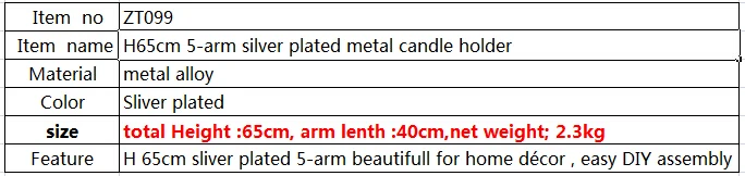 H65cm посеребренные металлический сплав 5arm подсвечники серебряный подсвечник рождественские украшения для дома украшения ZT099