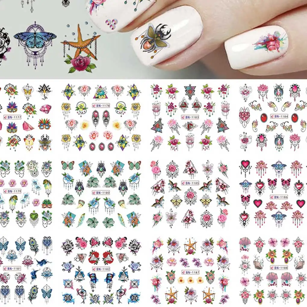 

2019 New 1Set Colorful Women Mixed Design Nail Art Stickers Girls Nail Decals DIY Manicure Decor