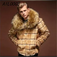 AILOOGE поступление, мужское зимнее меховое пальто, модное, отложной воротник, искусственный мех, Полный Пелт, мода, Англия, европейский стиль, крутая, благородная куртка