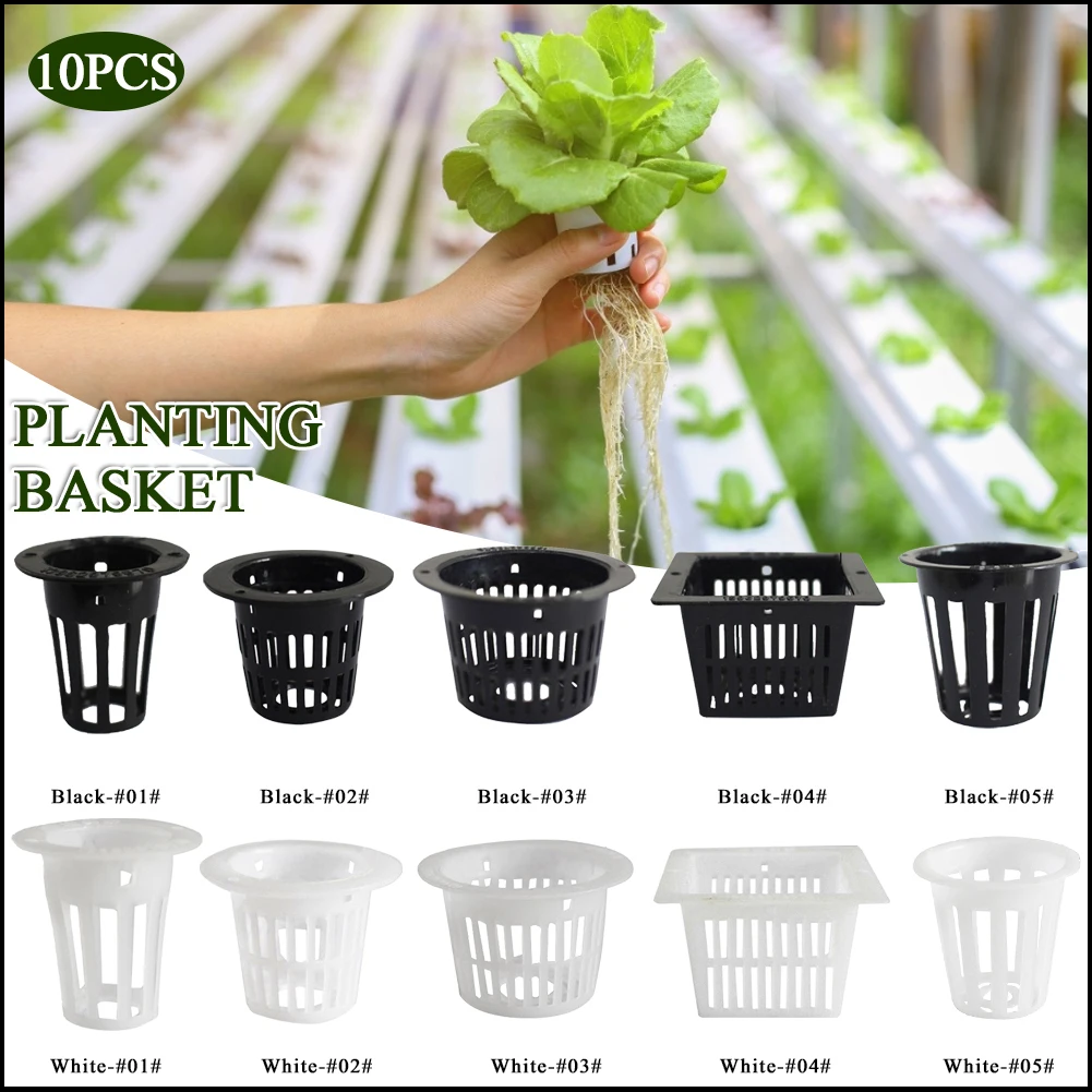 10pcs Black Plastic Hydroponic Planting Mesh Net Pot Baskets Garden Plant Grow 