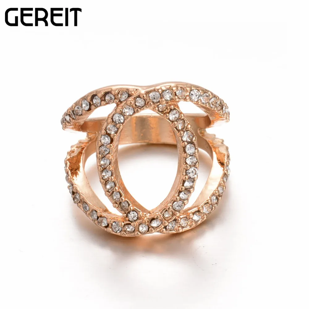 Brand Design Luxury Letter C Big Party Ring Rose Gold Color Double 