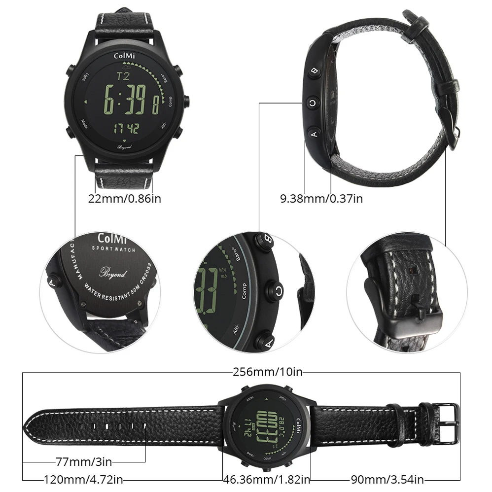 ColMi Smart Watch Beyond Ultra Slim Round Leather IP68 5ATM Waterproof Compass Altimeter Barometer Clock for Mens and Couples