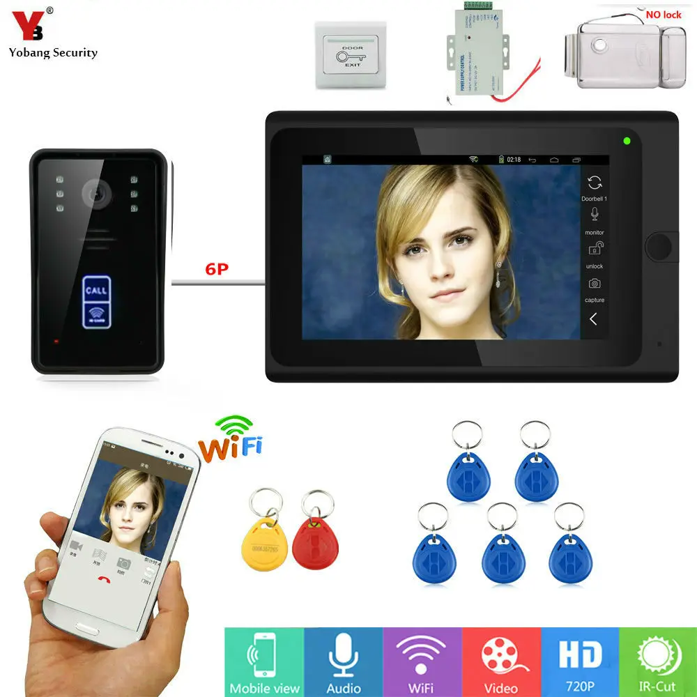

YobangSecurity RFID unlock 7 Inch WIFI Wireless Video Monitoring Door Phone Doorbell Camera Intercom System Suite APP Control
