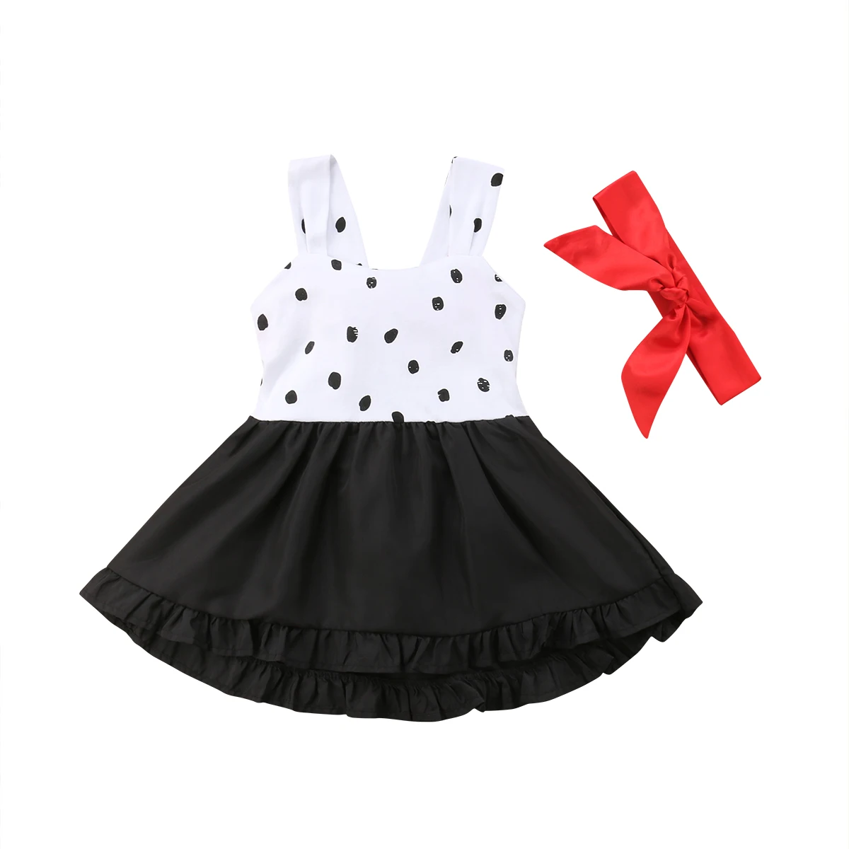 

Lovely Toddler Kids Girl Dress Sleeveless Patchwork Back Bowknot Princess Mini Dress Headband 2PCS Outfits Sundress Clothes