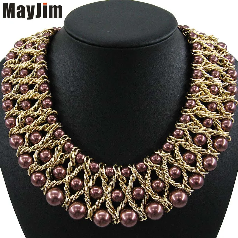 Statement Fashion Women Necklaces & Pendants Collar Bead Brand Chunky Female Chain Bib Pearl Vintage Jewelry