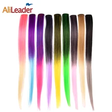 Alileader klip tek postiş Ombre 20 renkler 50Cm uzun düz sentetik postiş klipsi pembe gri 613 # kırmızı mavi