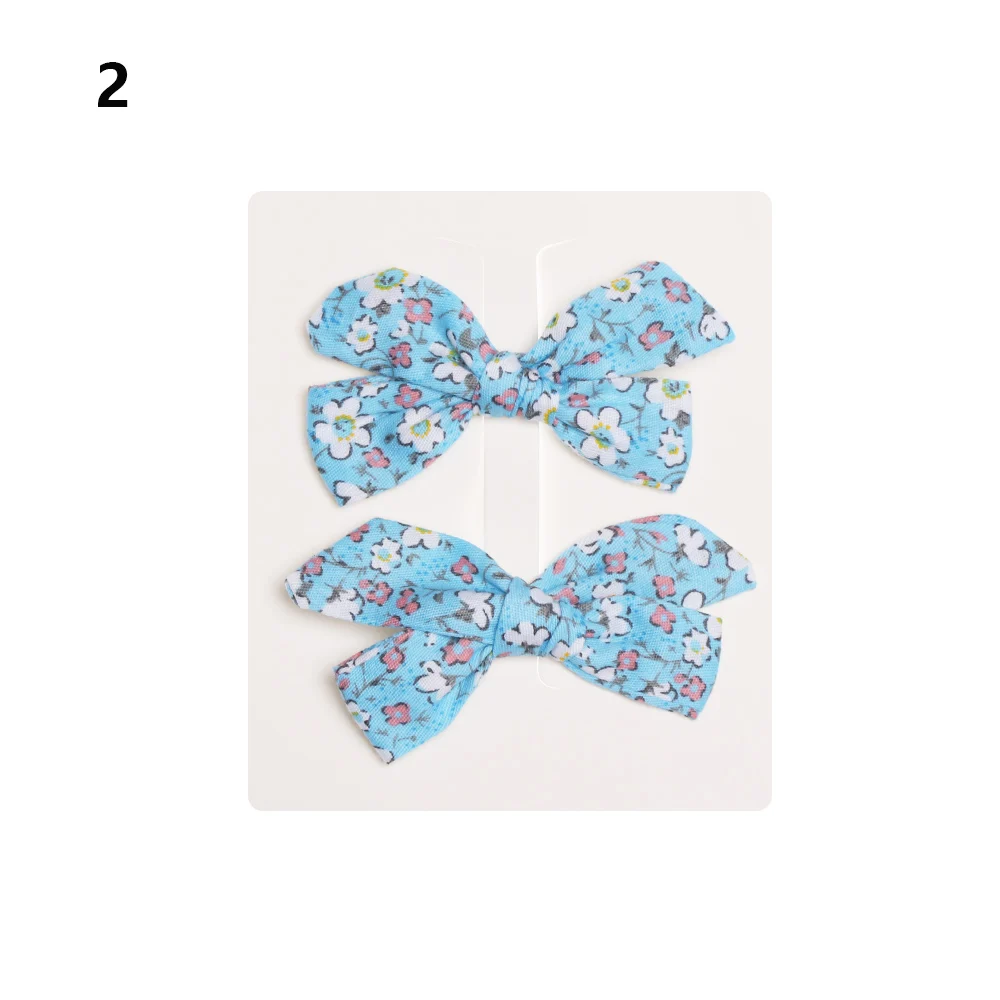2 2pc Lovely Baby Girls Print Flower Bohemian Style Bow BB Hair Clips Headwear Children Cute Cotton Hairpins Hair Accessories - Цвет: 2