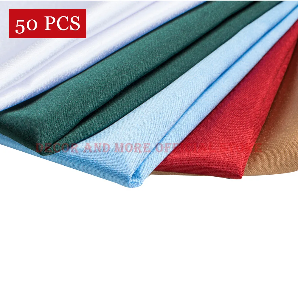 

50PCS 19Inch Polyester Thicken Satin Table Napkin Solid Color Decor Wedding Banquet Hotel Dining Napkins White Red Gold 48CM