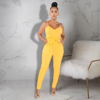 

2019 Summer Sexy Strapless Pockets Rompers Office Ladies Elegant Jumpsuit Solid Casual Sleeveless Hollow Out Jumpsuit