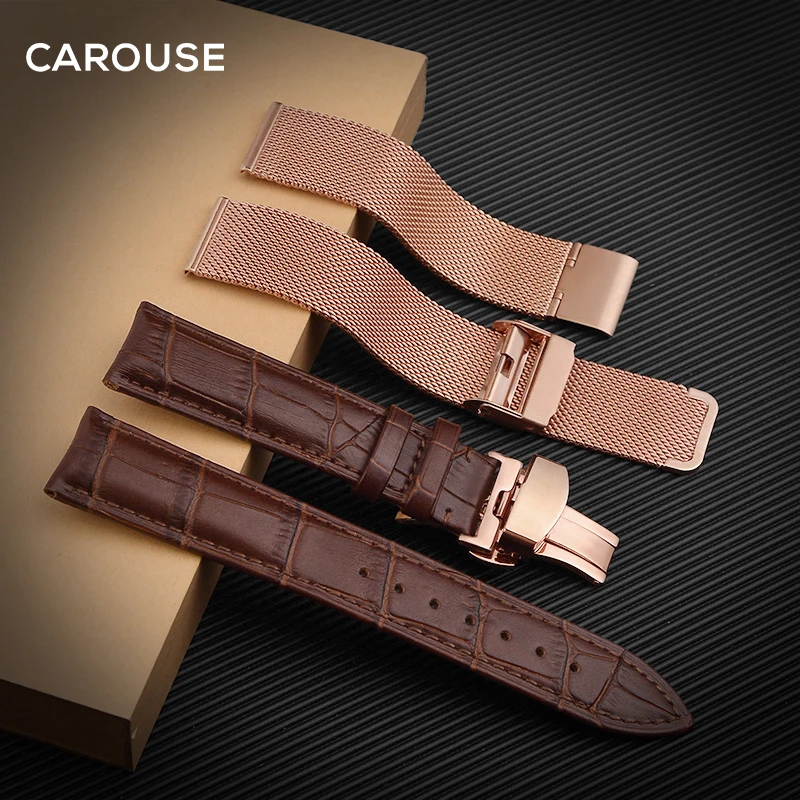 Carouse Milanese Watchband 16mm 18mm 20mm 22mm 23mm Leather Watch Carouse Milanese Watchband 16mm 18mm 20mm 22mm 23mm Leather Watch Band Combination Strap Bracelet Black