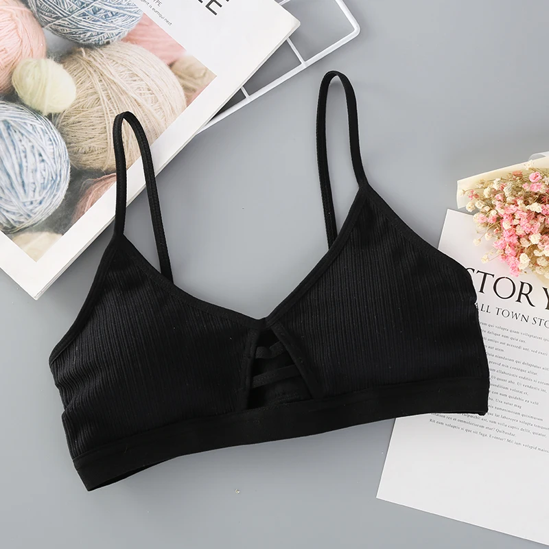 Women's Cute Hollow Out Cotton Bra Black