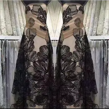 

5 yards Embroidered Tulle Fabric Top Quality CGL-102957 black African French Net Fabric