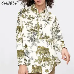 CHBBLF для женщин Мода тропический лес блузка с принтом рубашка длинным рукавом Женские Свободные Повседневное Топы корректирующие blusas C8679